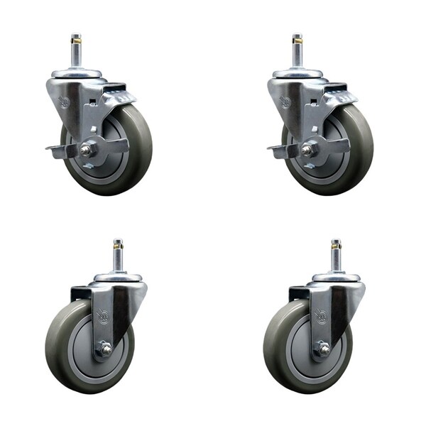 Service Caster 4'' Gray Poly Wheel Swivel 7/16'' Grip Ring Stem Caster Set 2 Brakes, 4PK SCC-GR20S414-PPUB-TLB-716138-2-S-2 - main